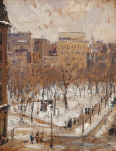雪のパリの広場